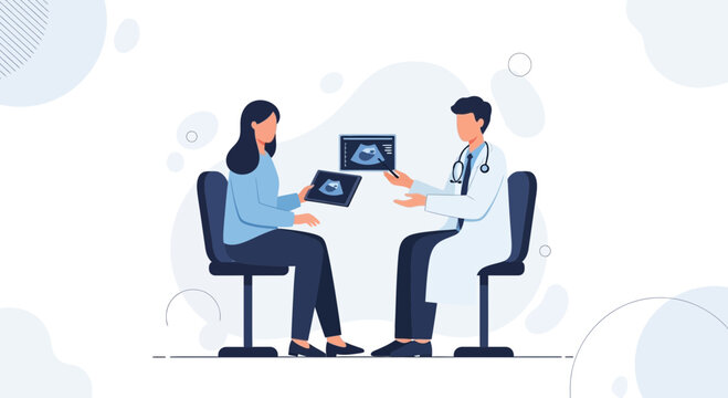 Doctor Consulting Patient with Ultrasound Images, Medical Consultation