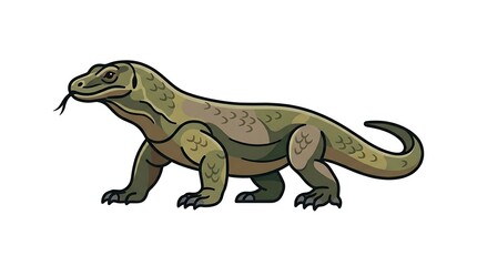 Fototapeta premium Green lizard standing on ground.