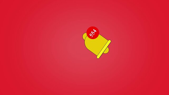 Bell icon animation with red background. Bell icon yellow digital alert. Bell icon technology interface graphic on red background for notification.