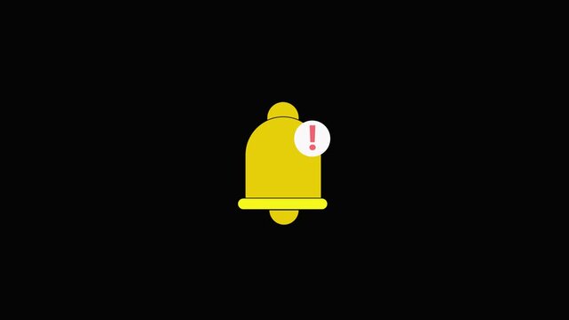 Bell icon animation with exclamation mark. Bell icon digital alert and warning. Bell icon technology interface graphic on black background for notification.