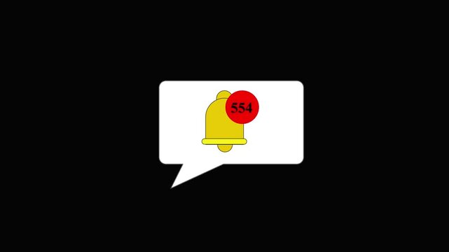 Bell icon animation with unread count. Bell icon digital alert on speech bubble. Bell icon technology interface graphic on black background for notification.