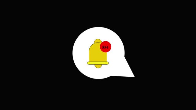 Bell icon animation with unread count. Bell icon digital alert in circle. Bell icon technology interface graphic on black background for notification.
