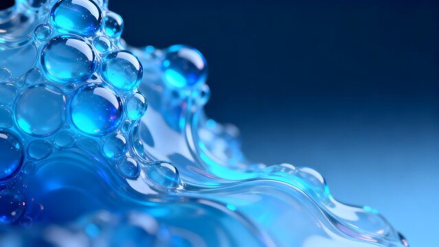 Blue liquid bubbles and wave