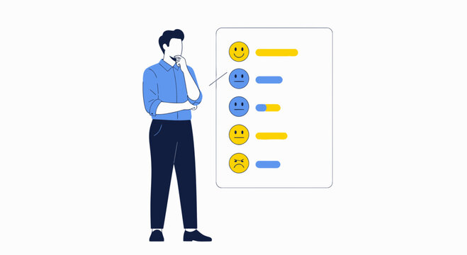 Man Reviews Smiley Faces Feedback List