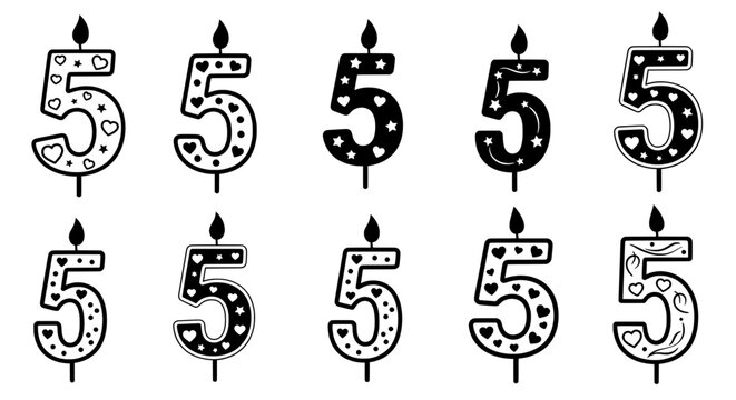 Candle Number 5 Birthday Design - Decorative Wax Candle Icon for Celebration Vector Illustration