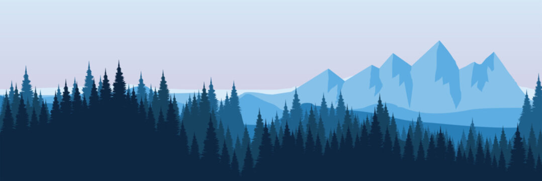 Minimalist blue mountain vector illustration for web banner