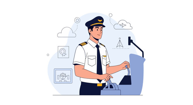 Pilot Operating Aircraft Controls in Cockpit