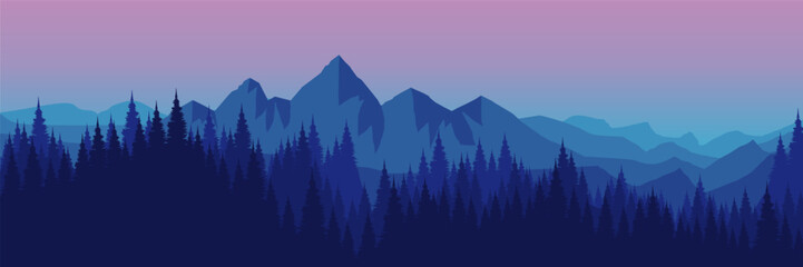 Fototapeta premium Calm pine forest landscape template with blue gradient