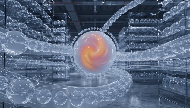 Medium shot of a warehouse digital twin visualizing inventory movement and automated restocking processes with dynamic throughput analysis.