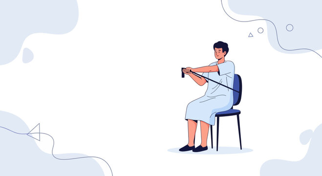 Patient with Resistance Band Exercising in Hospital Room
