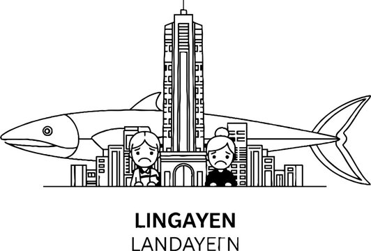 Lingayen City Skyline with Giant Fish and People