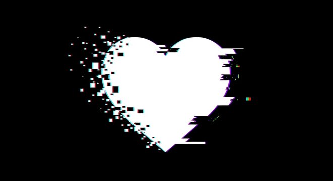 Glitch Heart Design on Black Background - Digital Art.