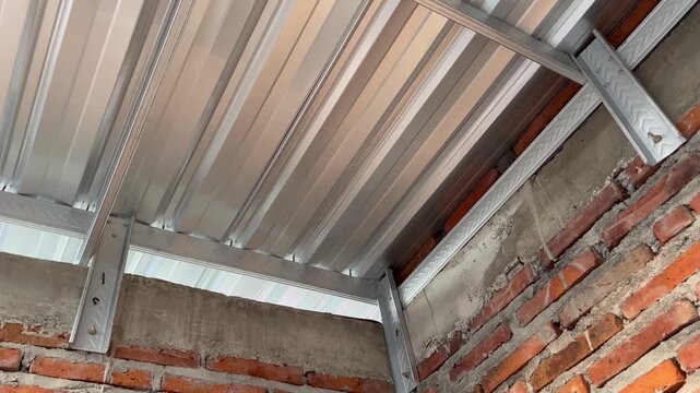 Galvalume Roof Frame Junction on Brick Wall