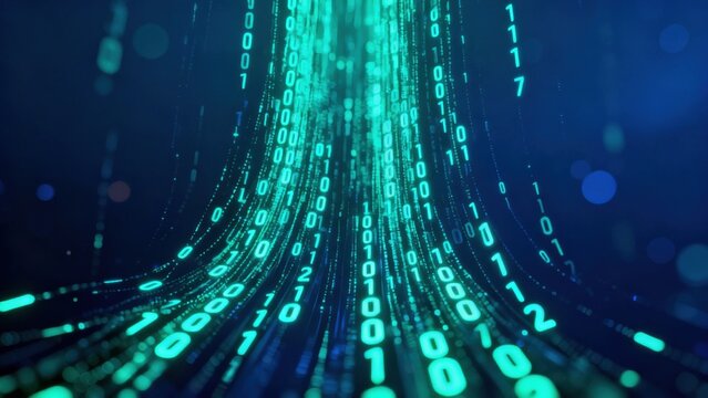 Digital binary code flow in blue and green