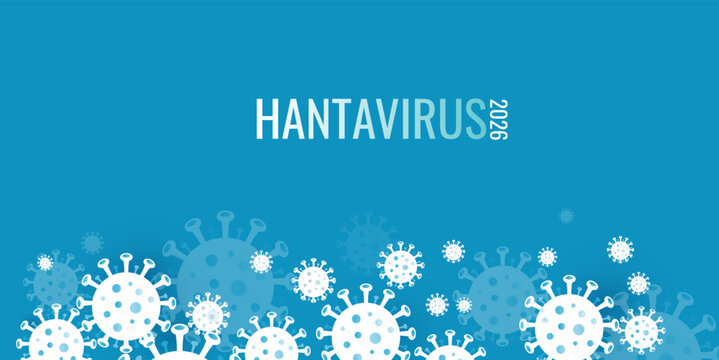 Hantavirus outbreak background with abstract virus cells and blue medical gradient