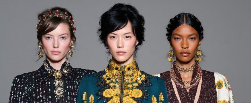 Modern maximalist bohemian runway look featuring bold patterns and vibrant colors.