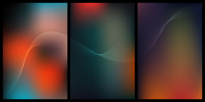 Abstract gradient wave background set with modern fluid lines and vibrant color blends