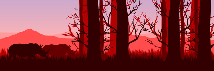Bold red sunset forest rhino silhouette background © FahrizalNurMuhammad
