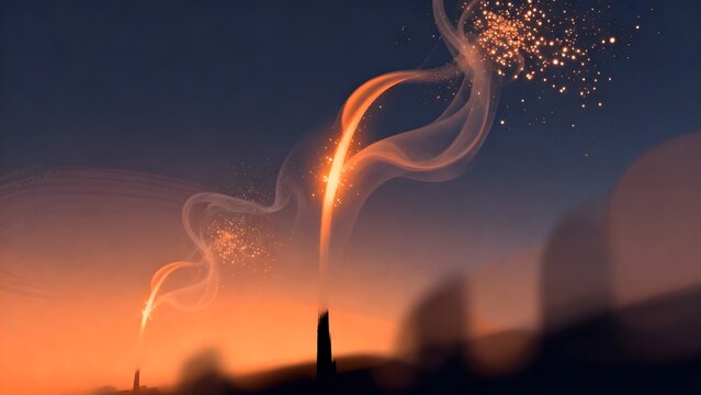smoke rising from chimneys at dusk