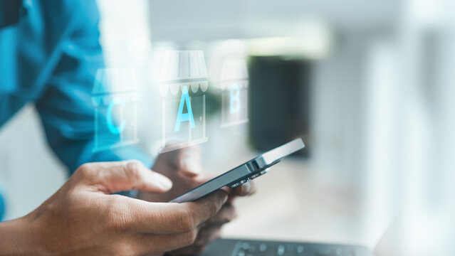 Mobile ecommerce price comparison and online shopping concept with digital marketplace analytics, product deals, secure checkout and smart consumer purchasing decisions.