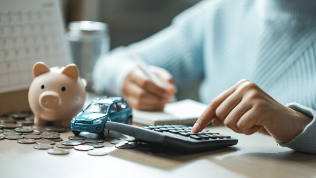 Emergency fund and personal finance planning concept with savings account, calculator and budget management for financial security and future stability.