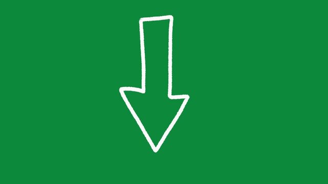 Hand Drawn Down Arrow Animation Green Screen White Doodle Directional Motion Graphic