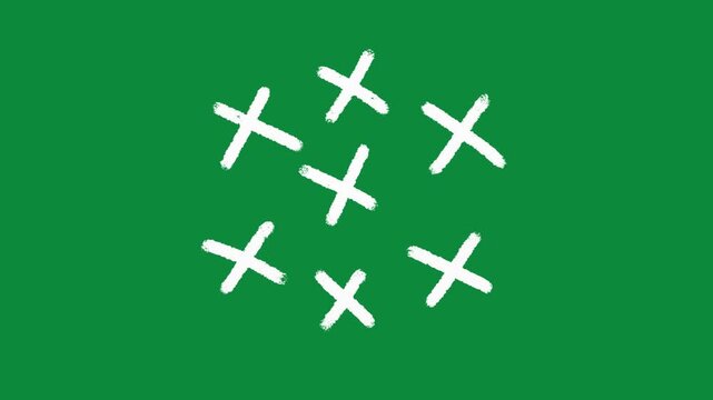 Hand Drawn Crosses Animated Effect on Green Screen White Doodle X Marks Motion Graphic