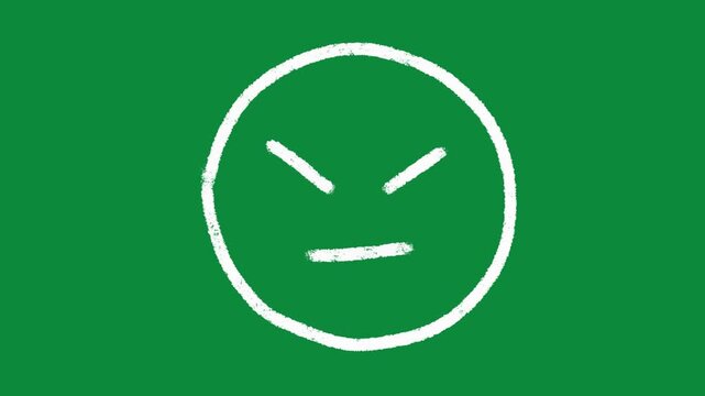 Hand Drawn White Angry Face Emoji Animation on Green Screen Mad Expression Overlay
