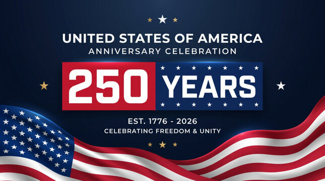 American anniversary celebration banner with patriotic flag waves and national freedom theme for historic independence event