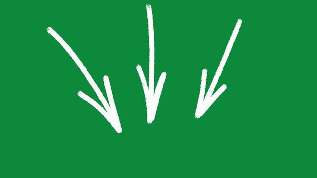 Hand Drawn White Triple Downward Arrows Animation on Green Screen Pointer Overlay