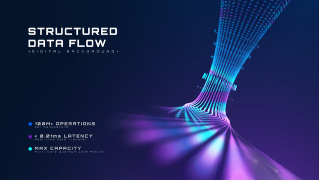 Digital structured data flow background with glowing blue line. Technology future concept and fast network connection.