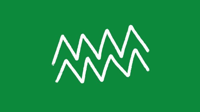Hand Drawn White Zigzag Line Animation on Green Screen Sharp Wave Overlay