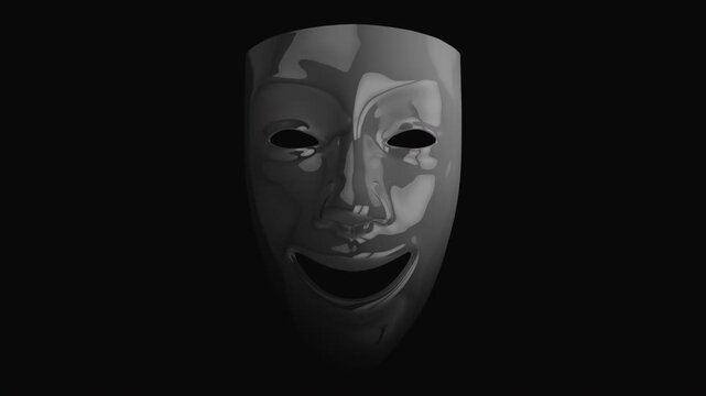 4K animation of a theatrical opening sequence with a theatrical mask and curtain.