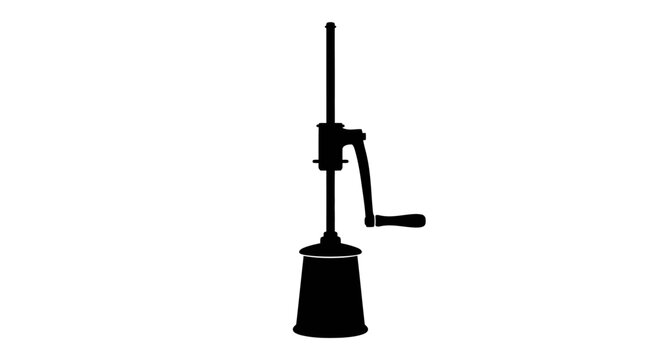 Vintage Butter Churn Silhouette on White Background, Isolated Object.