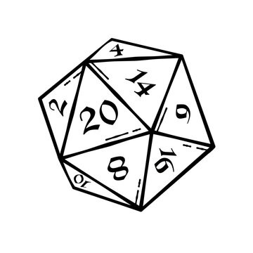 Twenty-sided dice, D20 RPG game - veector illustration