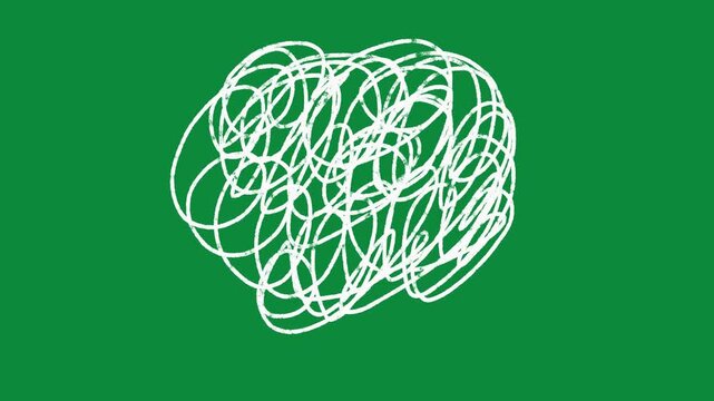 Hand Drawn White Scribble Ball Animation on Green Screen Confusion Motion Graphic