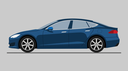 Obraz premium Blue Sedan Car Side View Profile.