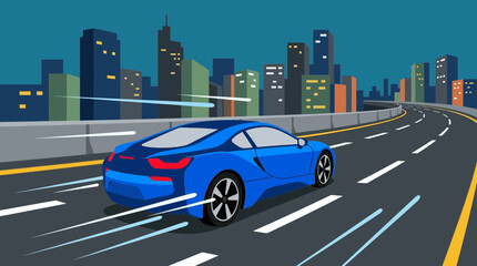Blue sports car on highway road 1. © ghina