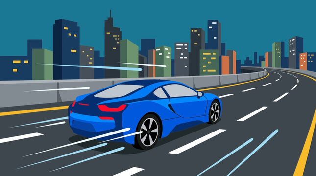 Blue sports car on highway road 1.