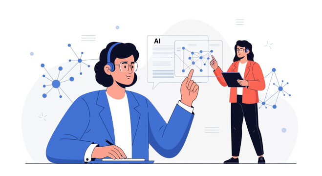 AI Collaboration and Data Analysis Concept Illustration