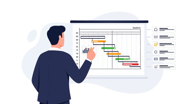 Business Man Presenting Project Timeline Gantt Chart Planning Strategy