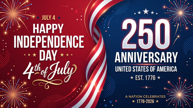 American independence anniversary celebration banner with patriotic fireworks and festive national holiday typography design