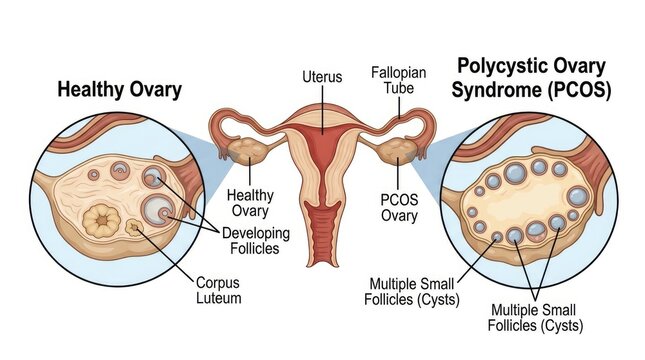Comparison of healthy ovary and polycystic ovary syndrome (pcos uterus