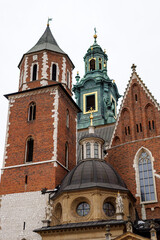 Fototapeta premium Detailed View of Towers and Spires of Wawel Cathedral in Krakow, Poland
