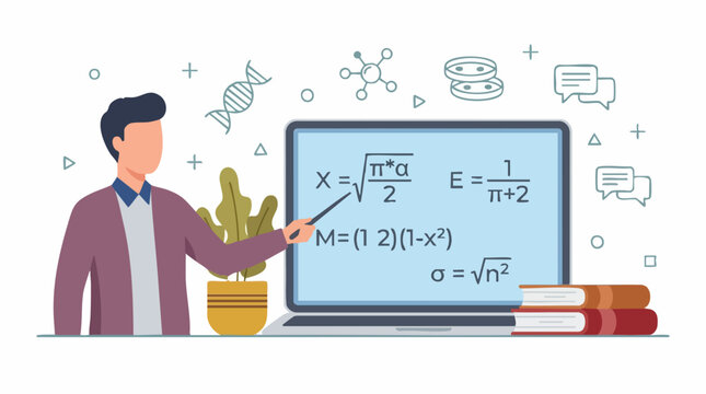 Online Education and STEM Learning with Mathematical Formulas on Laptop
