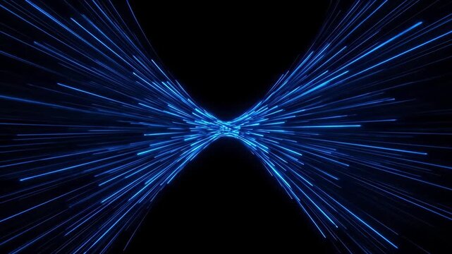 Dynamic abstract blue light lines creating an infinite motion effect.