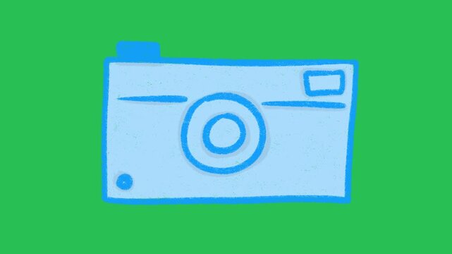 Hand Drawn Blue Camera Icon Animation on Green Screen Overlay