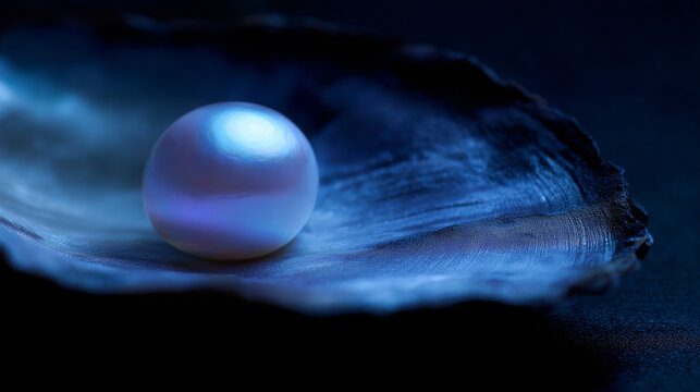 secretion. A luminous pearl nestled inside a dark oyster shell, soft iridescent glow. wildlife magazines, conservation campaigns, designed for wildlife conservation campaigns.