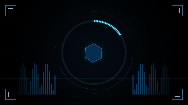 Futuristic HUD interface with digital scanning circle and data graphs