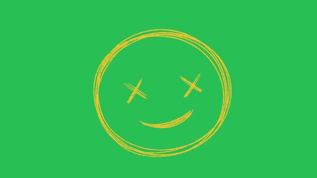 Hand Drawn Yellow Smiley Face Animation on Green Screen Overlay